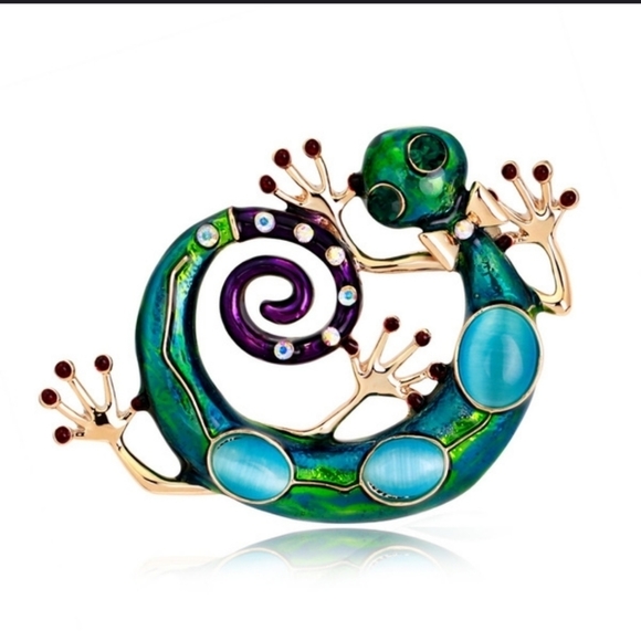 Gecko Lizard Brooch Pin Bow Tie Enamel Whimsical Fun Collectible - Picture 9 of 9